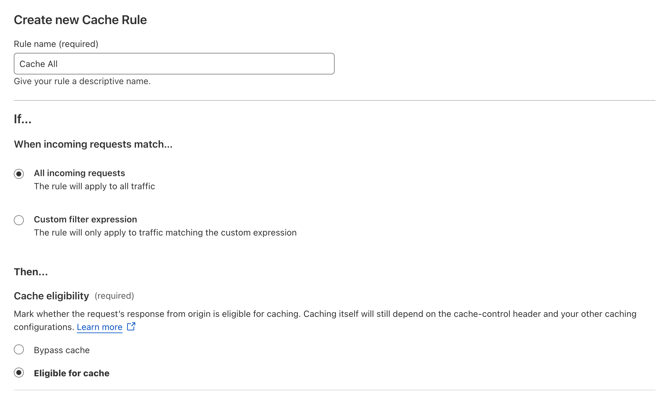 Cloudflare Cache Rule Settings